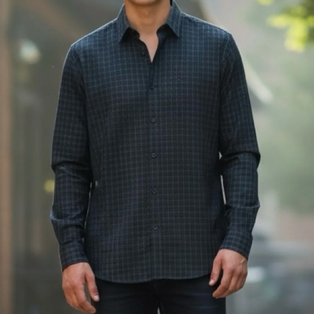 Banana Republic Blue Plaid Button Front Shirt Size XL  Great Used Condition